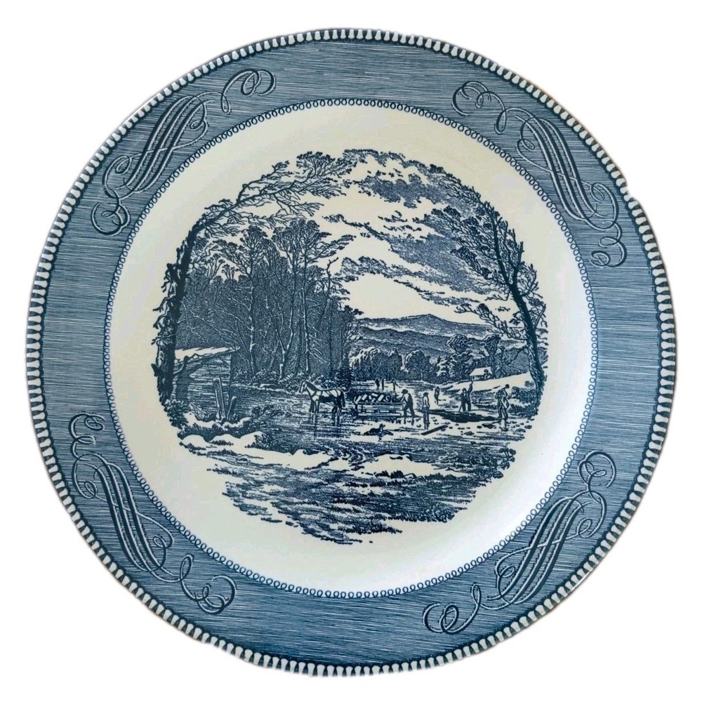 Vintage Currier & Ives 12" Royal China  "Getting Ice" Round Plate Platter Blue
